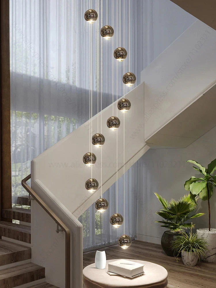 LED Modern Chandelier Living Room Lamp Dining Room Round Aluminum Ball Home Decoration Luxury Lamp Lobby Staircase Chandelier