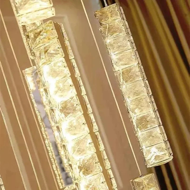 LED crystal staircase chandelier modern spiral lamp gold chrome luxury interior lighting living room villa indoor lights
