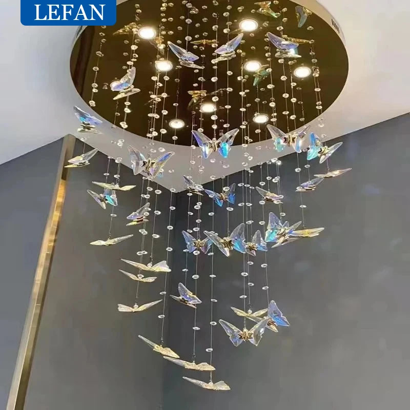 Modern K9 Crystal Butterfly Chandelier Staircase High Ceiling Pendant lights intdoor lighting decoration Large High-grade