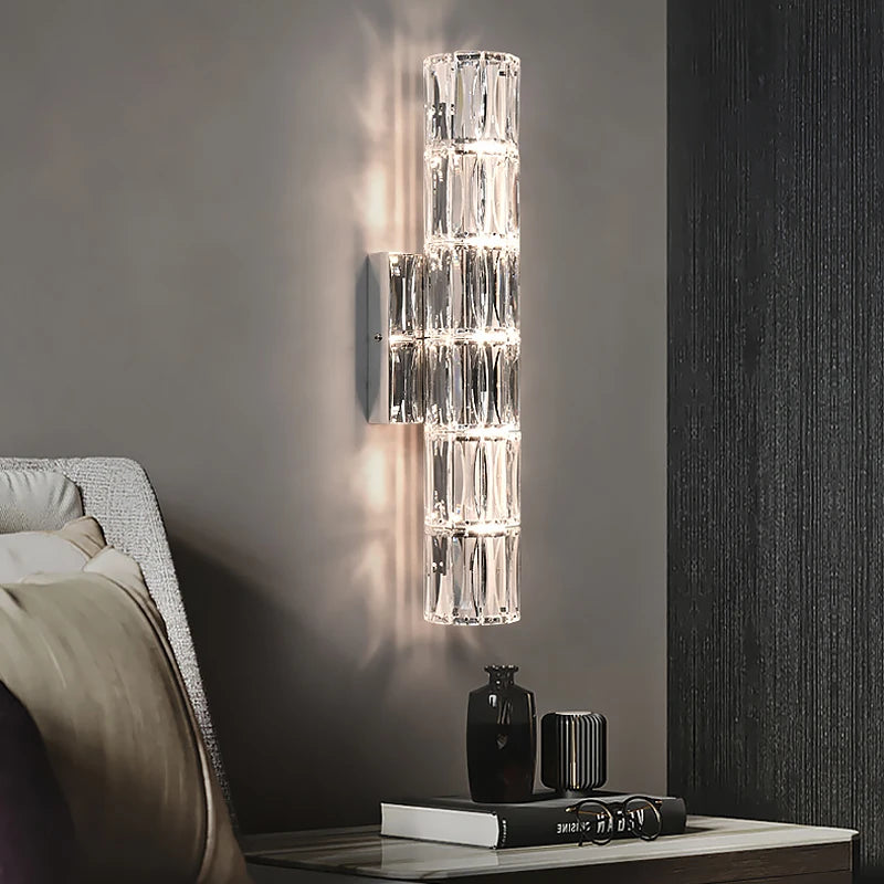 Living room bedroom bedside long wall lamp background wall villa light luxury high-end crystal wall light