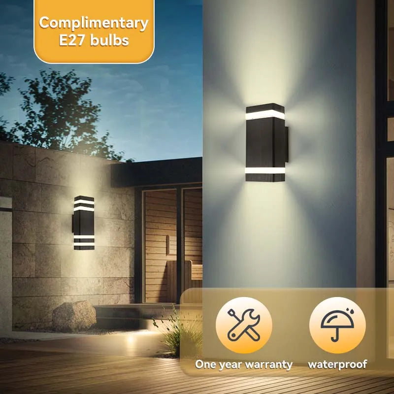 Outdoor Wall Light Waterproof Up Down Garden Lights E27 Light Double Head Wall Lamp Corridor Lighting with 2pcs E27 Bulb