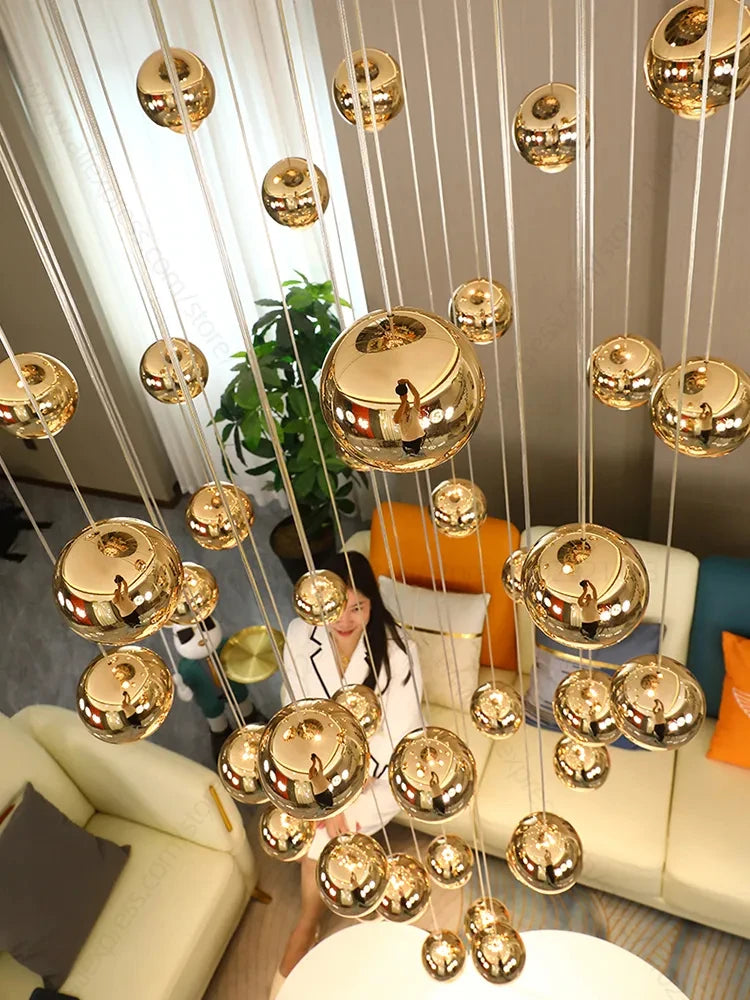 LED Modern Chandelier Living Room Lamp Dining Room Round Aluminum Ball Home Decoration Luxury Lamp Lobby Staircase Chandelier