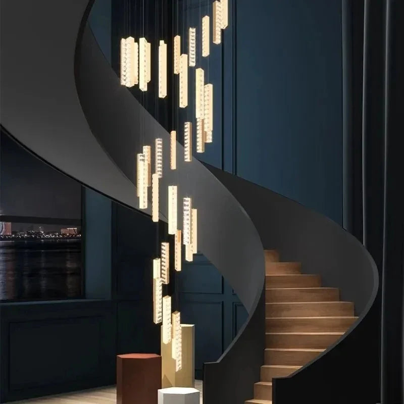 LED crystal staircase chandelier modern spiral lamp gold chrome luxury interior lighting living room villa indoor lights