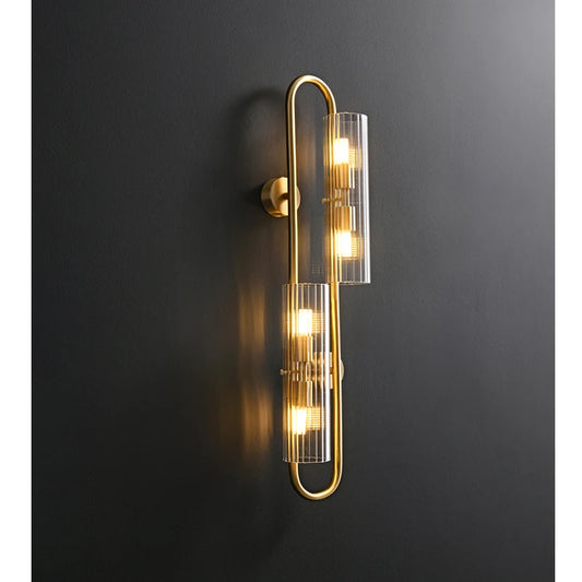 Nordic Antique Pure Copper Craft Restaurant Wall Lamp Simple Personality Study Bedside Lighting Glass Lamps Shades