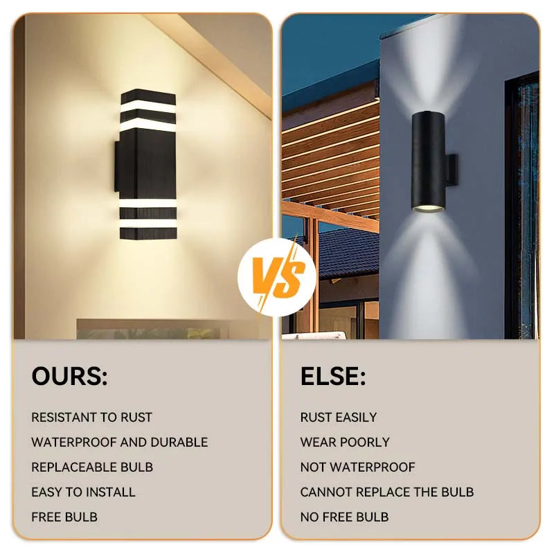 Outdoor Wall Light Waterproof Up Down Garden Lights E27 Light Double Head Wall Lamp Corridor Lighting with 2pcs E27 Bulb