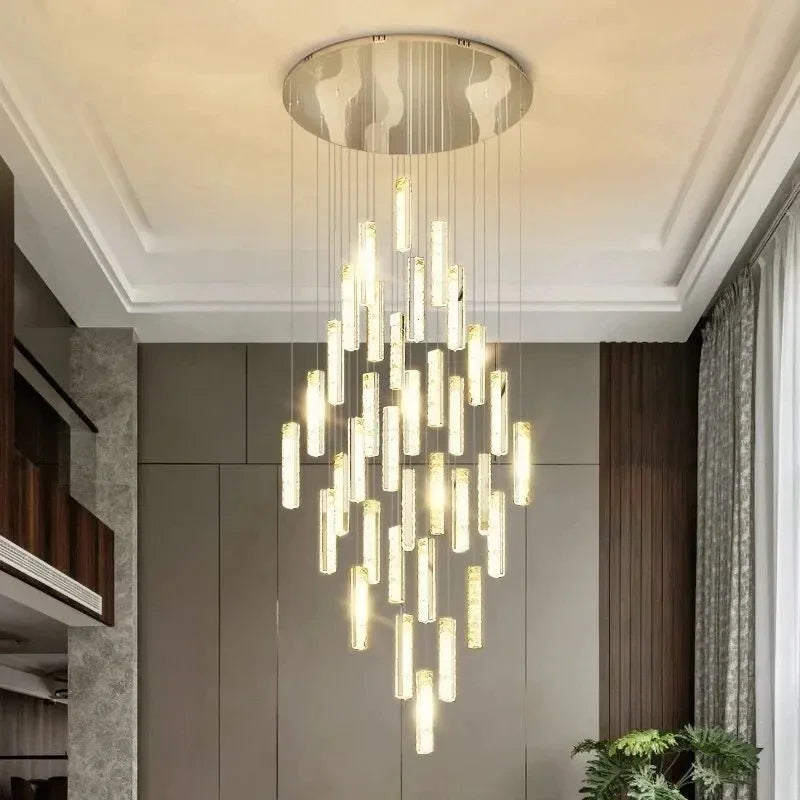 LED crystal staircase chandelier modern spiral lamp gold chrome luxury interior lighting living room villa indoor lights