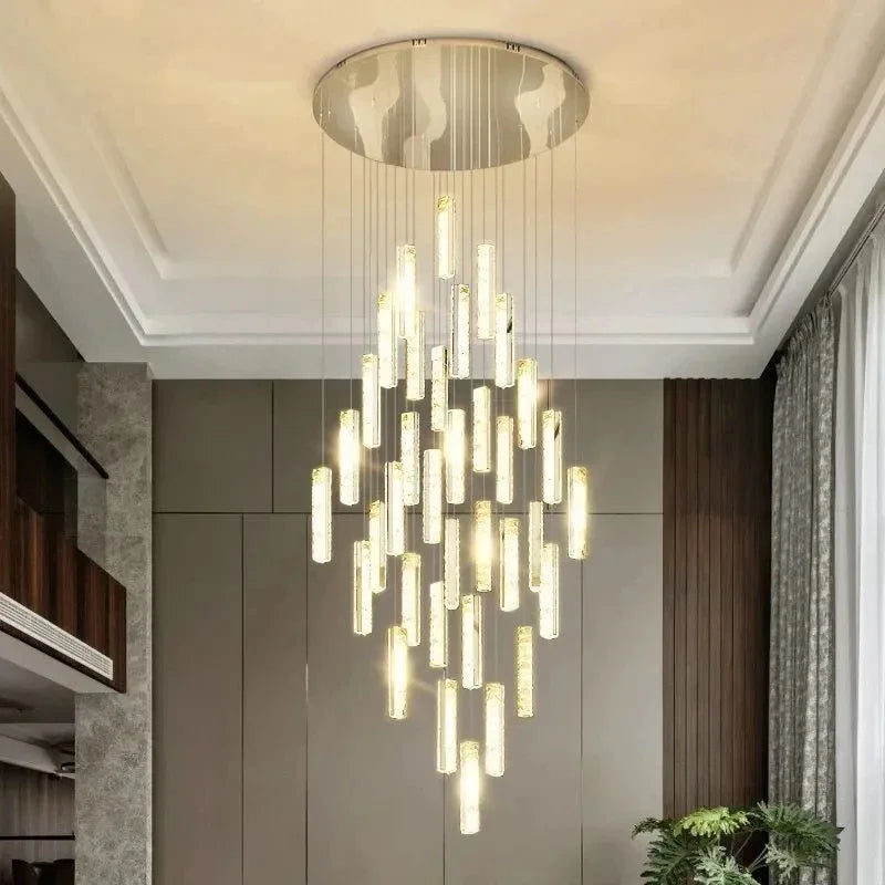 LED crystal staircase chandelier modern spiral lamp gold chrome luxury interior lighting living room villa indoor  lights