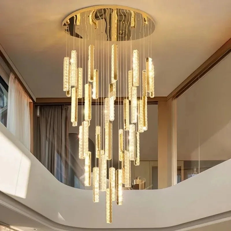 LED crystal staircase chandelier modern spiral lamp gold chrome luxury interior lighting living room villa indoor lights