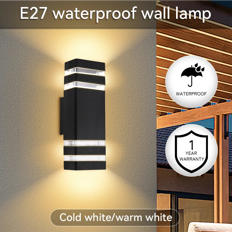 Outdoor Wall Light Waterproof Up Down Garden Lights E27 Light Double Head Wall Lamp Corridor Lighting with 2pcs E27 Bulb