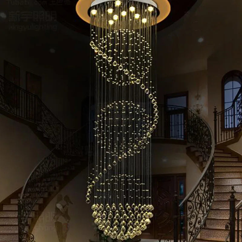 Modern Long LED Spiral Living Crystal Chandeliers Lighting Indoor Fixture for Staircase Stair Lamp Showcase Bedroom Hotel Hall