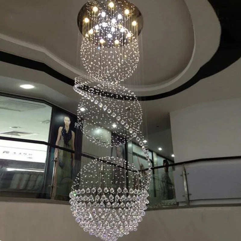 Modern Long LED Spiral Living Crystal Chandeliers Lighting Indoor Fixture for Staircase Stair Lamp Showcase Bedroom Hotel Hall