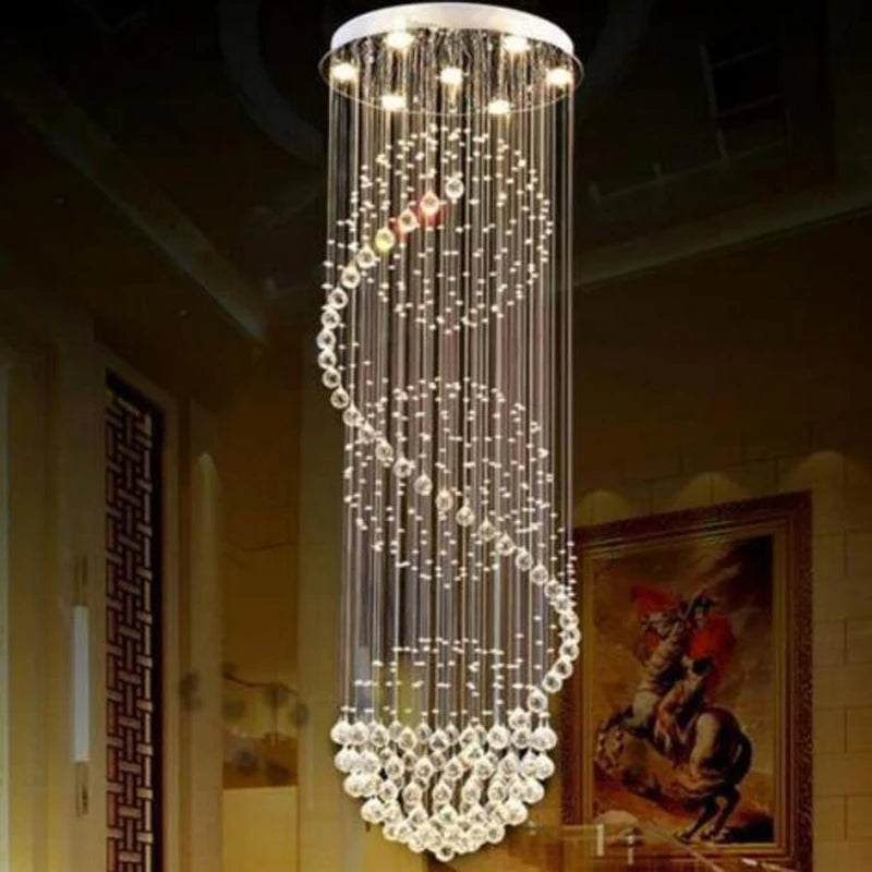 Modern Long LED Spiral Living Crystal Chandeliers Lighting Indoor Fixture for Staircase Stair Lamp Showcase Bedroom Hotel Hall