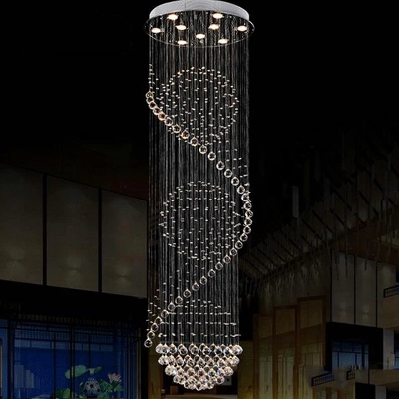 Modern Long LED Spiral Living Crystal Chandeliers Lighting Indoor Fixture for Staircase Stair Lamp Showcase Bedroom Hotel Hall