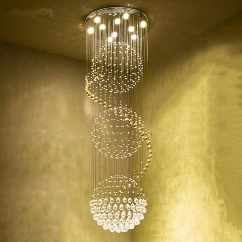 Modern Long LED Spiral Living Crystal Chandeliers Lighting Indoor Fixture for Staircase Stair Lamp Showcase Bedroom Hotel Hall