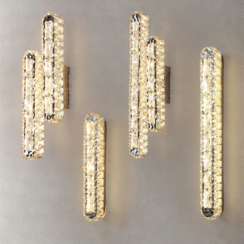 Modern Crystal LED Wall Lamp Surface Mount Bedroom Aisle Parlor Dining Room Wall Lights Rectangle Silver Nordic Sconces