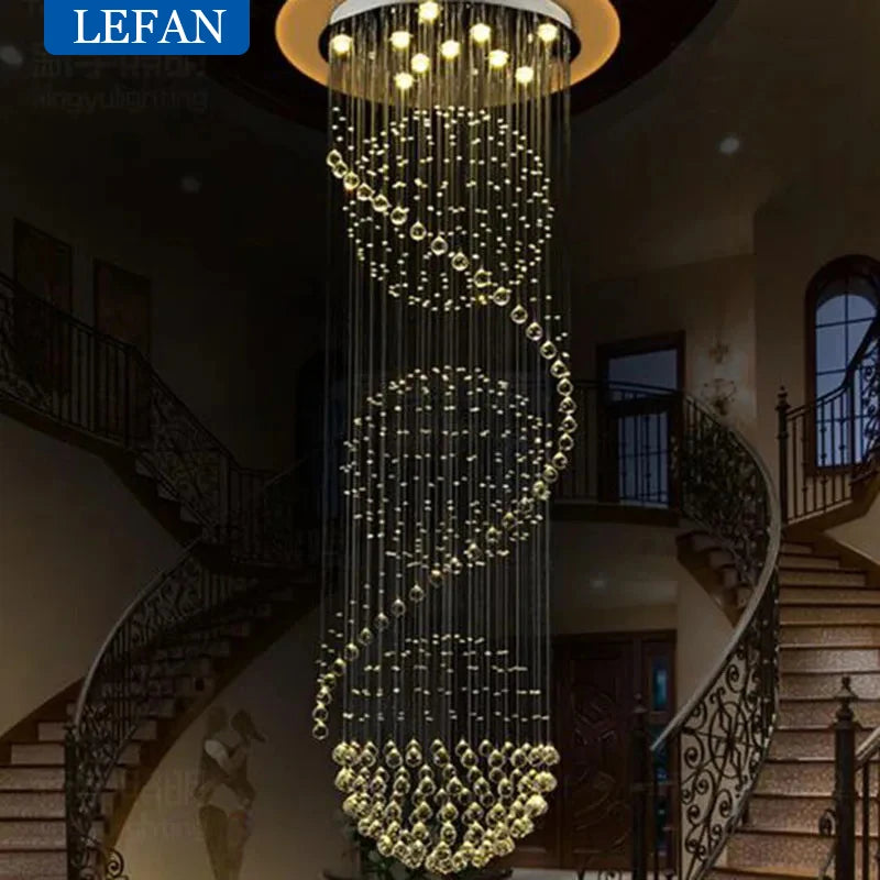 Modern LED Spiral Living Crystal Chandeliers Lighting Indoor Long Fixture for Staircase Stair Lamp Showcase Bedroom Hotel Hall