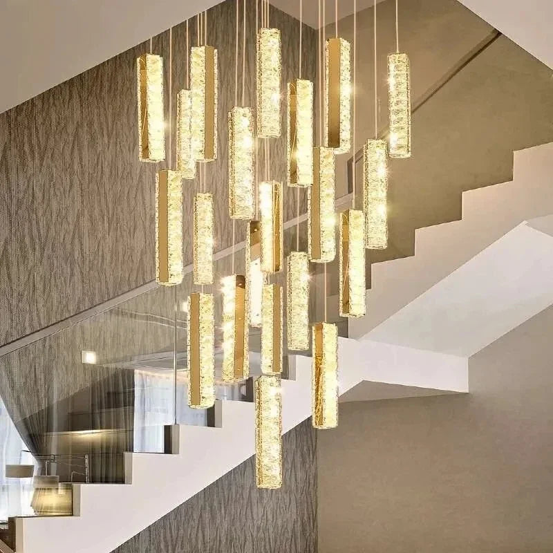 LED crystal staircase chandelier modern spiral lamp gold chrome luxury interior lighting living room villa indoor  lights