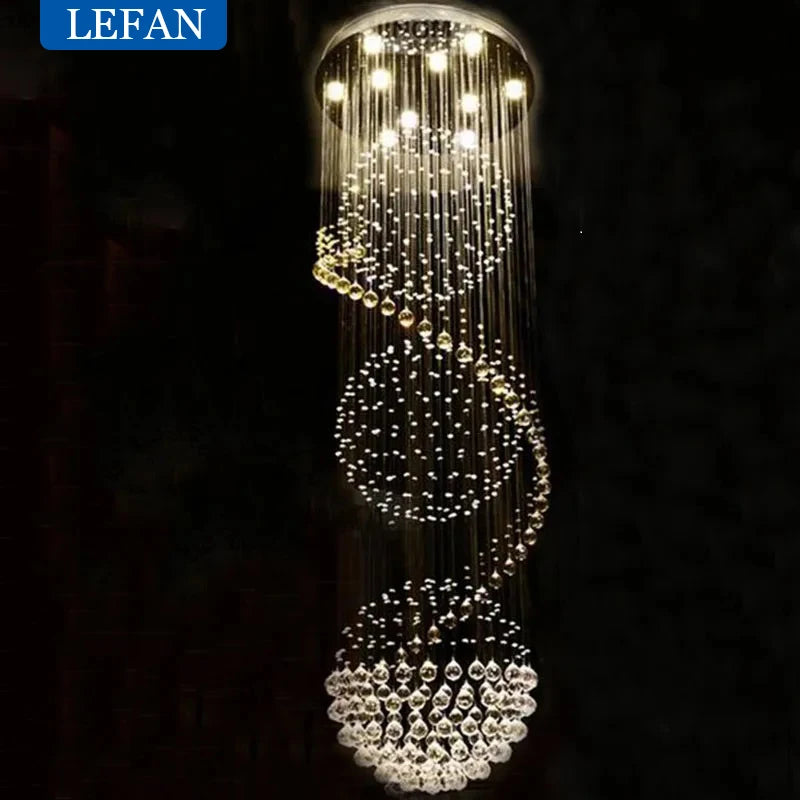 Modern LED Spiral Living Crystal Chandeliers Lighting Indoor Long Fixture for Staircase Stair Lamp Showcase Bedroom Hotel Hall