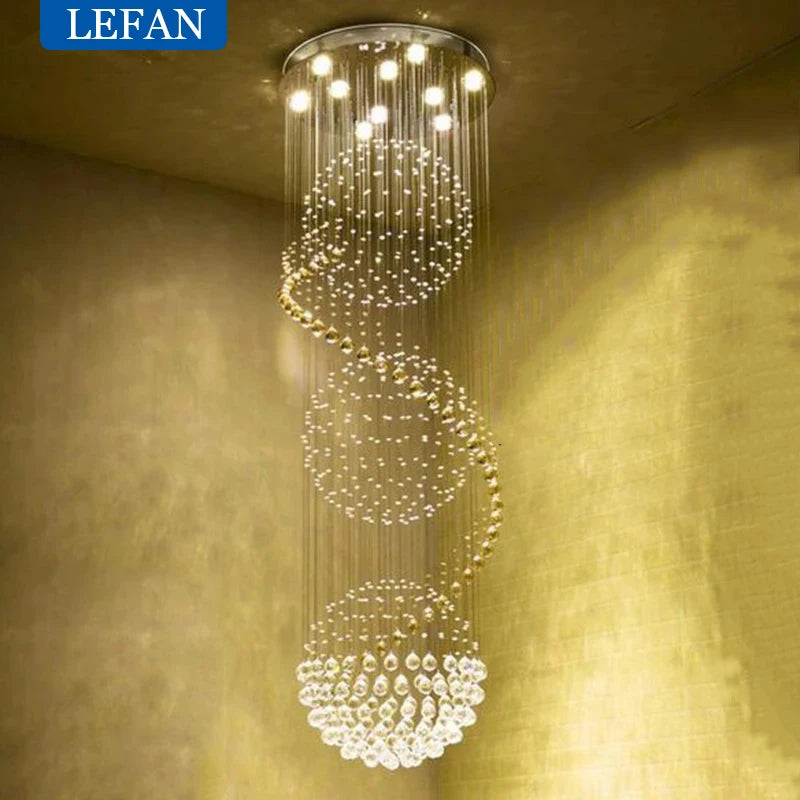 Modern LED Spiral Living Crystal Chandeliers Lighting Indoor Long Fixture for Staircase Stair Lamp Showcase Bedroom Hotel Hall