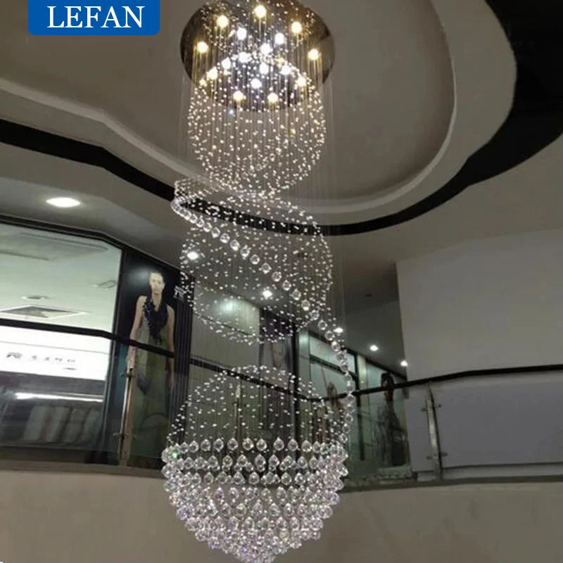 Modern LED Spiral Living Crystal Chandeliers Lighting Indoor Long Fixture for Staircase Stair Lamp Showcase Bedroom Hotel Hall