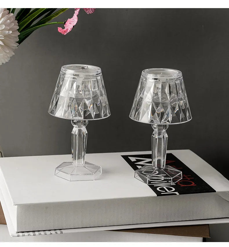 LED Night Light Crystal Diamond Table Lamp Transparent Acrylic Night Lamp Bedroom Bedside Reading Lamp