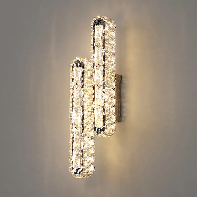 Modern Crystal LED Wall Lamp Surface Mount Bedroom Aisle Parlor Dining Room Wall Lights Rectangle Silver Nordic Sconces