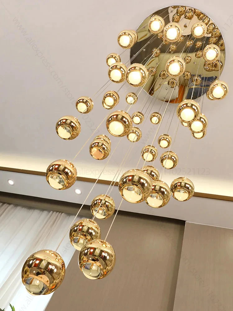 LED Modern Chandelier Living Room Lamp Dining Room Round Aluminum Ball Home Decoration Luxury Lamp Lobby Staircase Chandelier