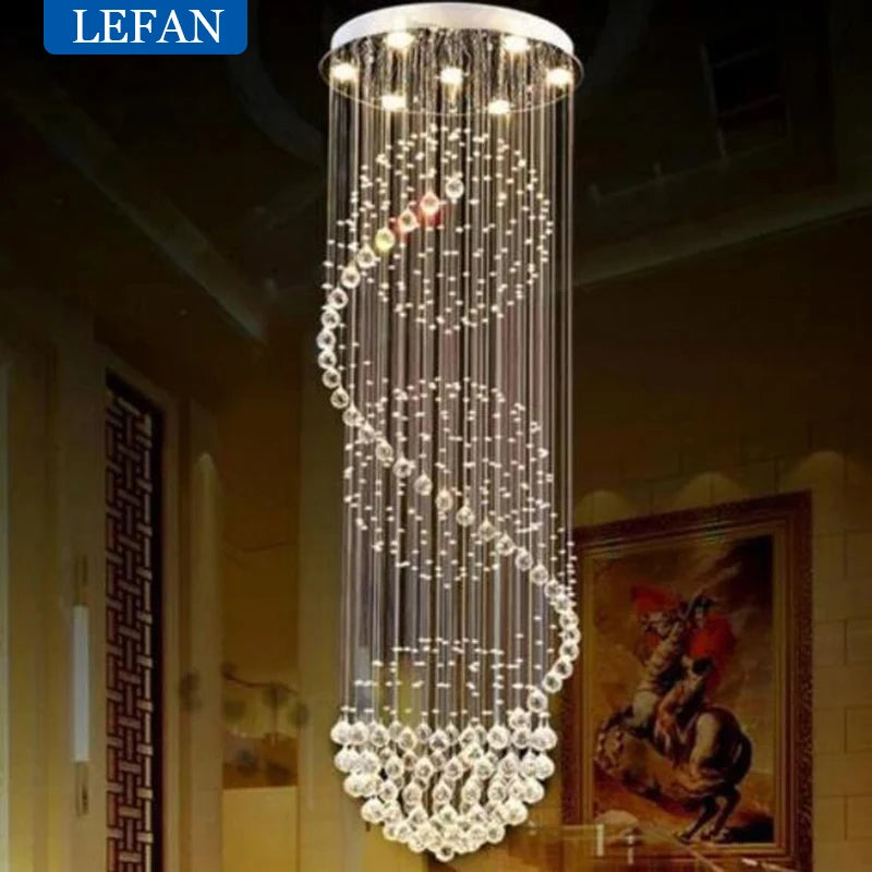 Modern LED Spiral Living Crystal Chandeliers Lighting Indoor Long Fixture for Staircase Stair Lamp Showcase Bedroom Hotel Hall