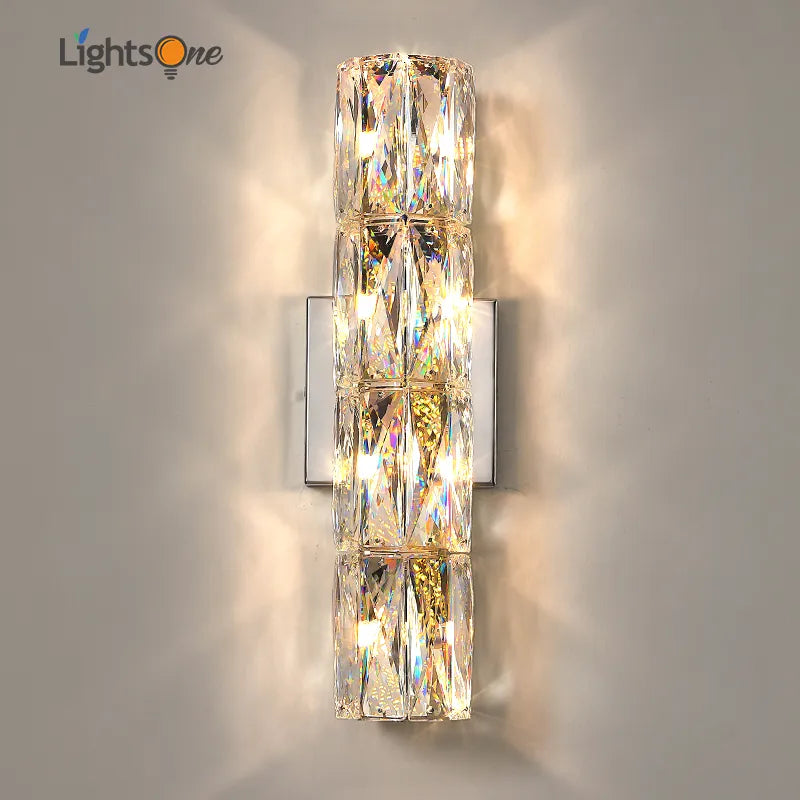 Living room bedroom bedside long wall lamp background wall villa light luxury high-end crystal wall light